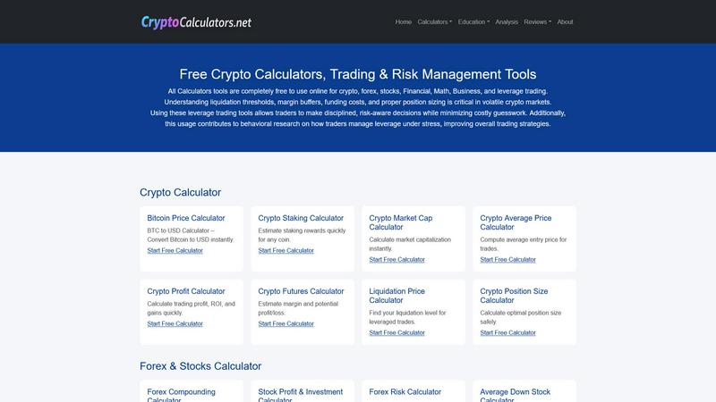 Free Crypto Calculators application interface and features