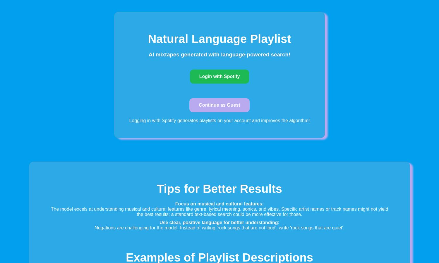 Natural Language Playlist Website