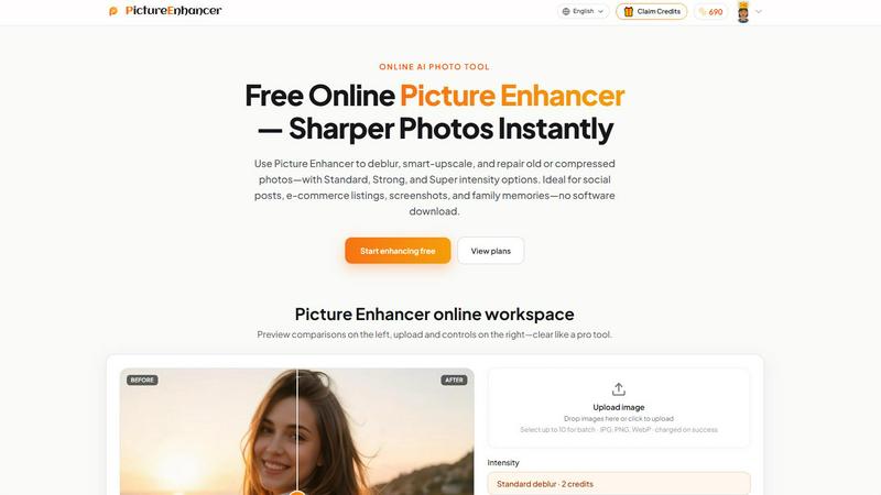 Picture Enhancer application interface and features