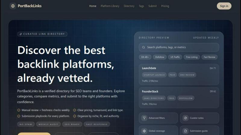 PortBackLinks application interface and features