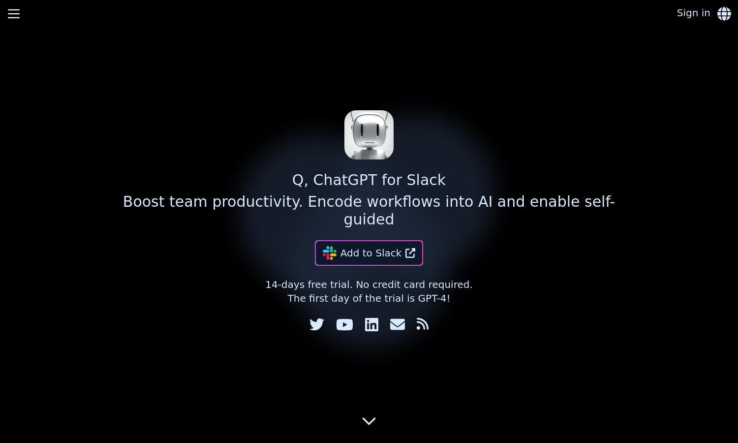 Q, ChatGPT for Slack Website