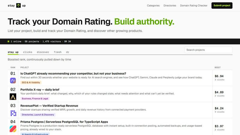 Stay Up application interface and features
